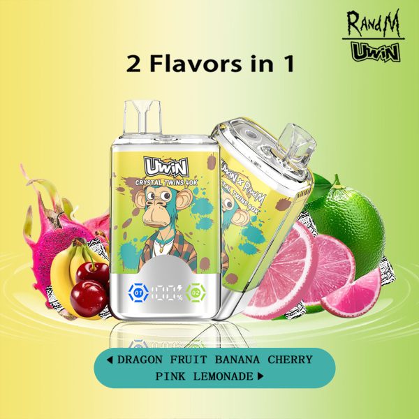 Uwin RandM Twins Crystal 40000 Puffs Dragon Fruit banana cherryPink Lemonade Uwin RandM Twins Crystal 40000 Puffs Dragon Fruit banana cherryPink Lemonade