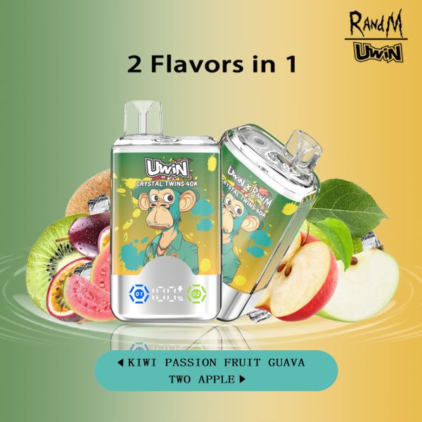 Uwin RandM Twins Crystal 40000 Puffs Kiwi Passion Fruit Guava Two Apple Uwin RandM Twins Crystal 40000 Puffs Kiwi Passion Fruit Guava Two Apple
