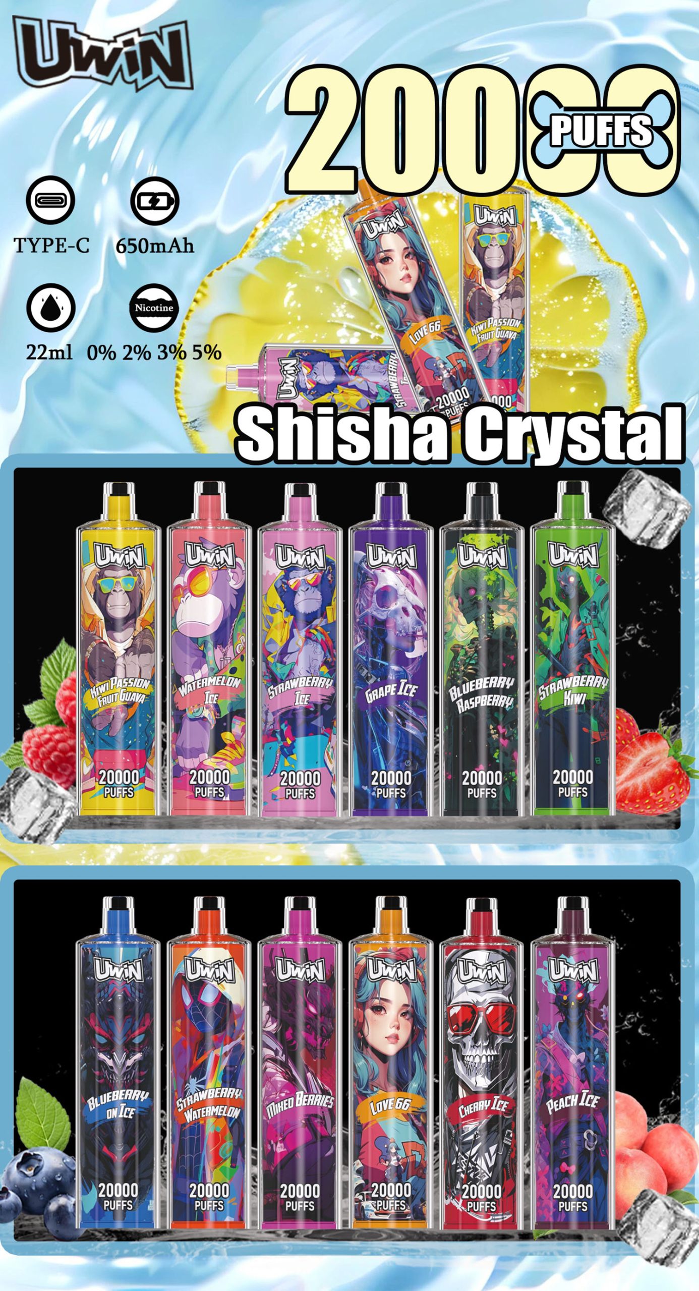 Uwin Shisha Crystal 20000 Puffs Disposable Vape