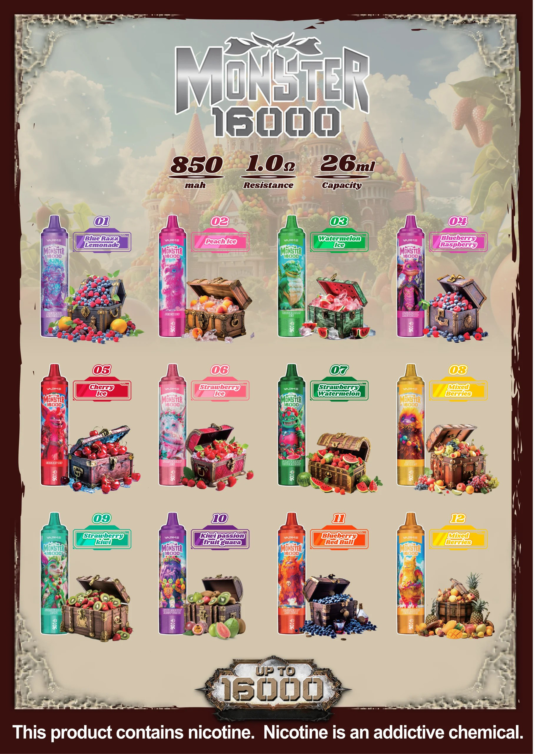 Vapme Monster 16K Puffs Flavors List