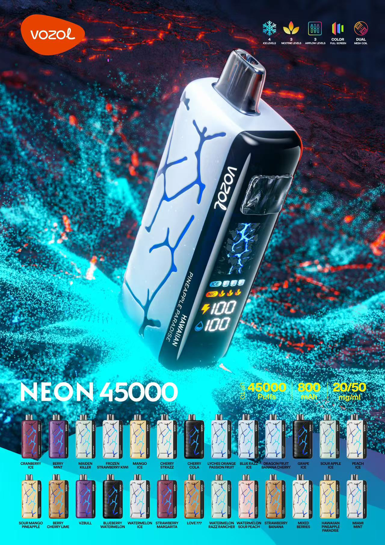 Vozol Neon 45K Puffs Flavors List Poster