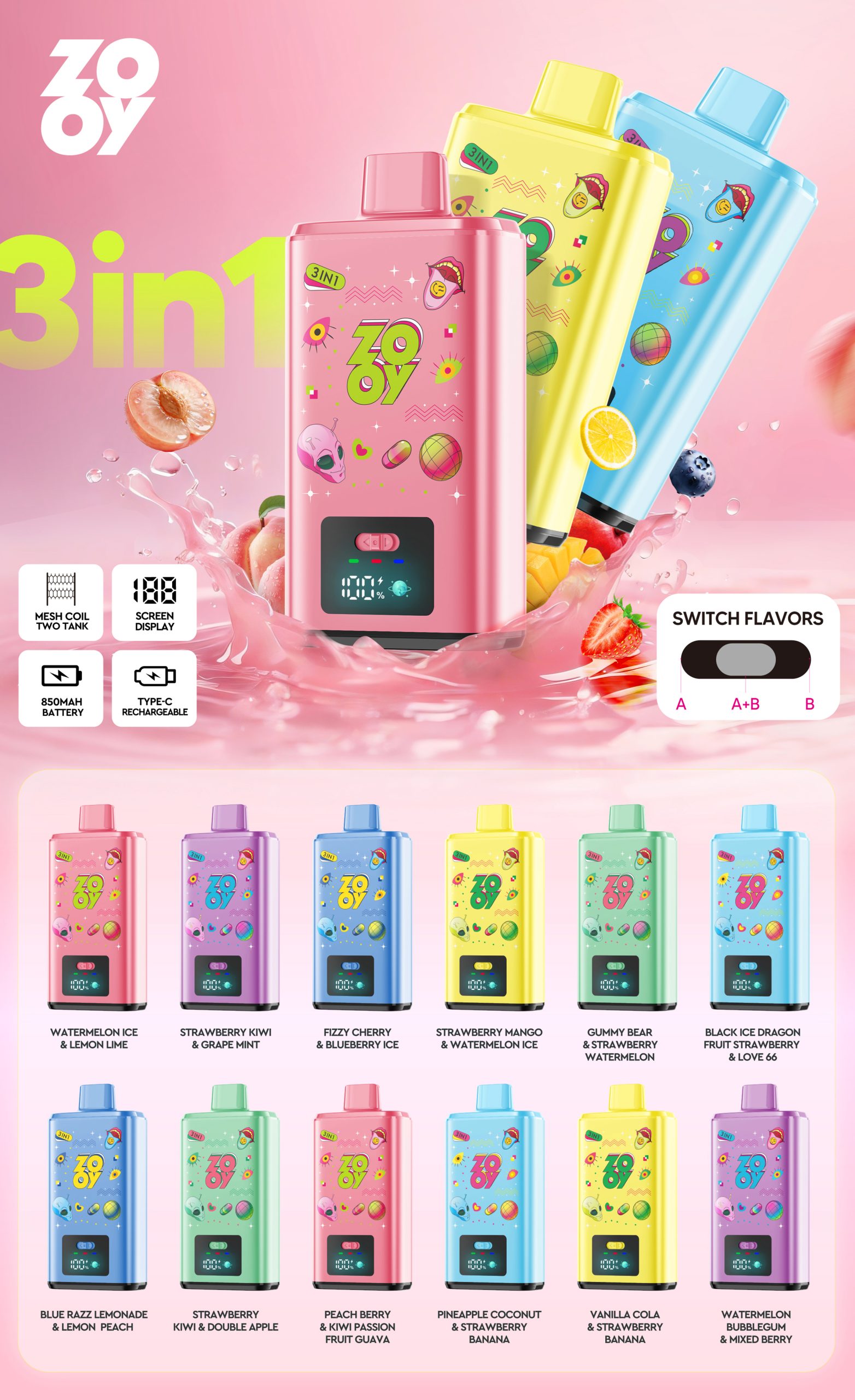 ZOOY 3IN1 150K Puffs Flavors List