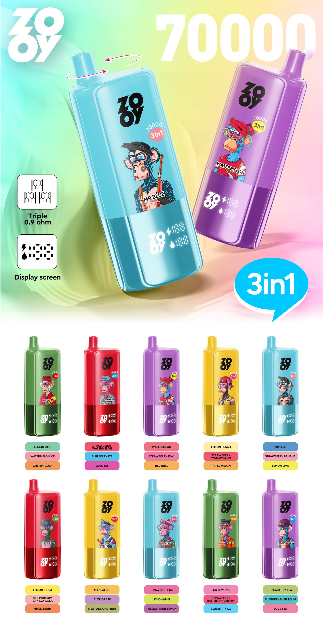 ZOOY TRIPLE 70K Puffs 3 in 1 Flavors List