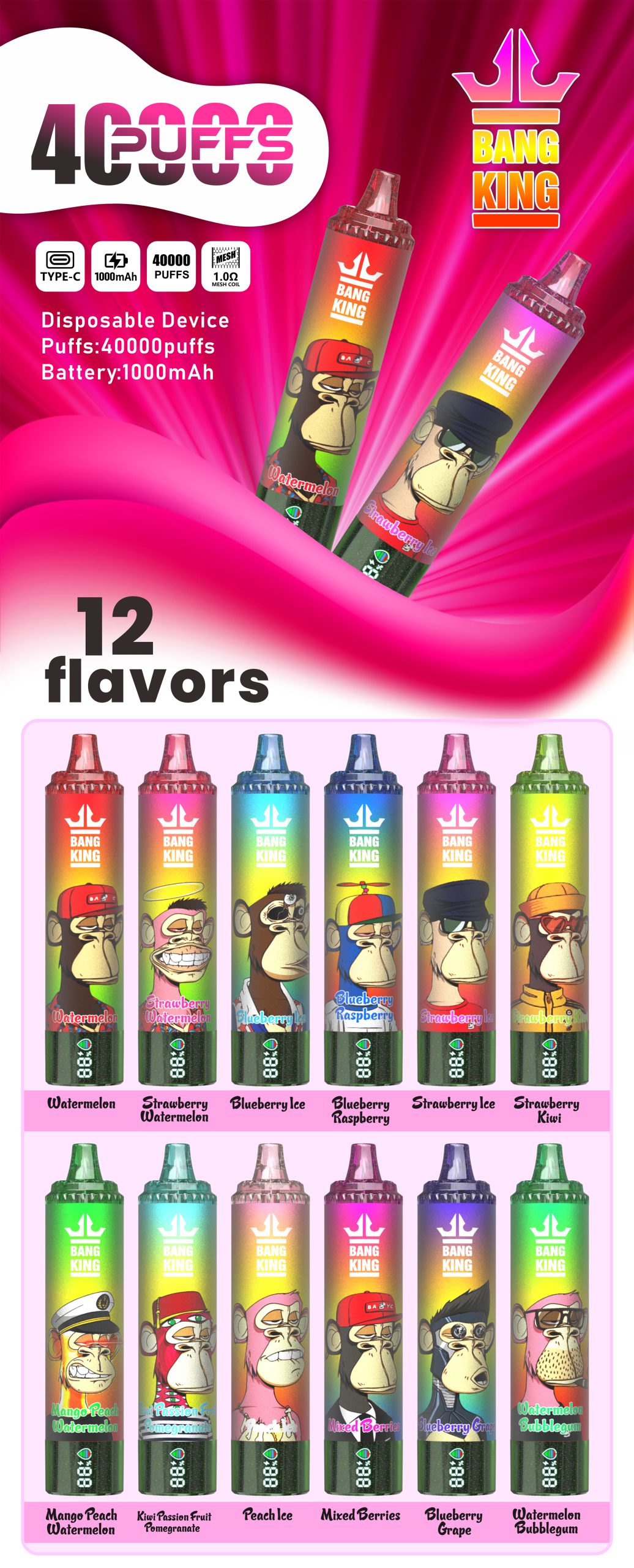 Bang King Tornado 40K Puffs Disposable Vape Flavors List