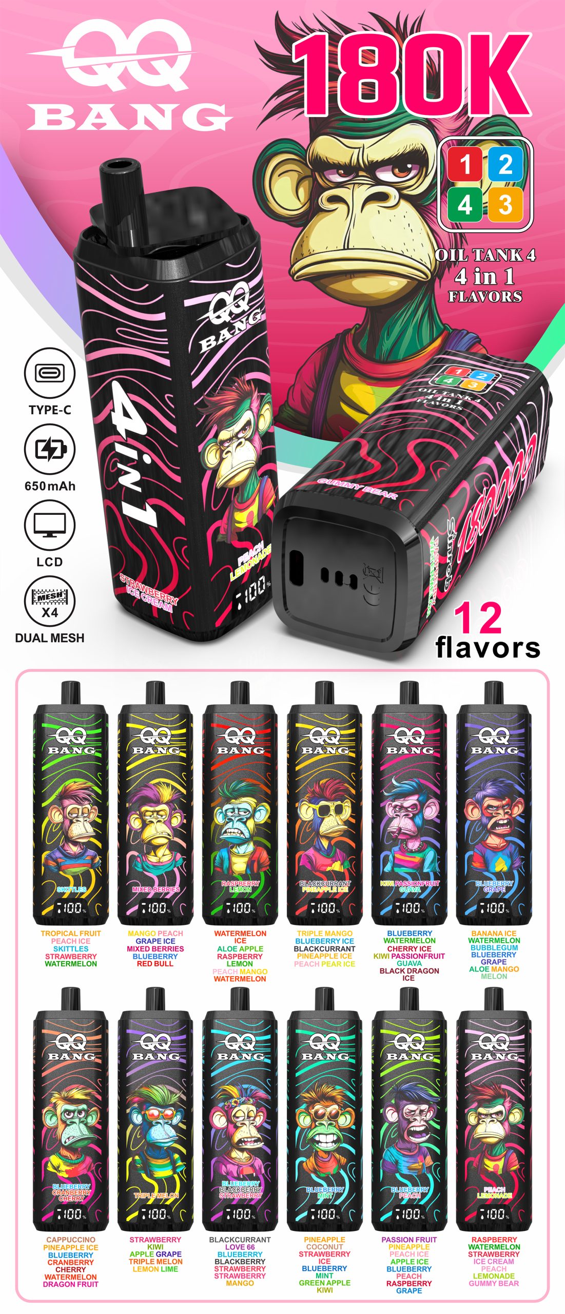 QQ Bang 180K Puffs Disposable Vape Flavors List