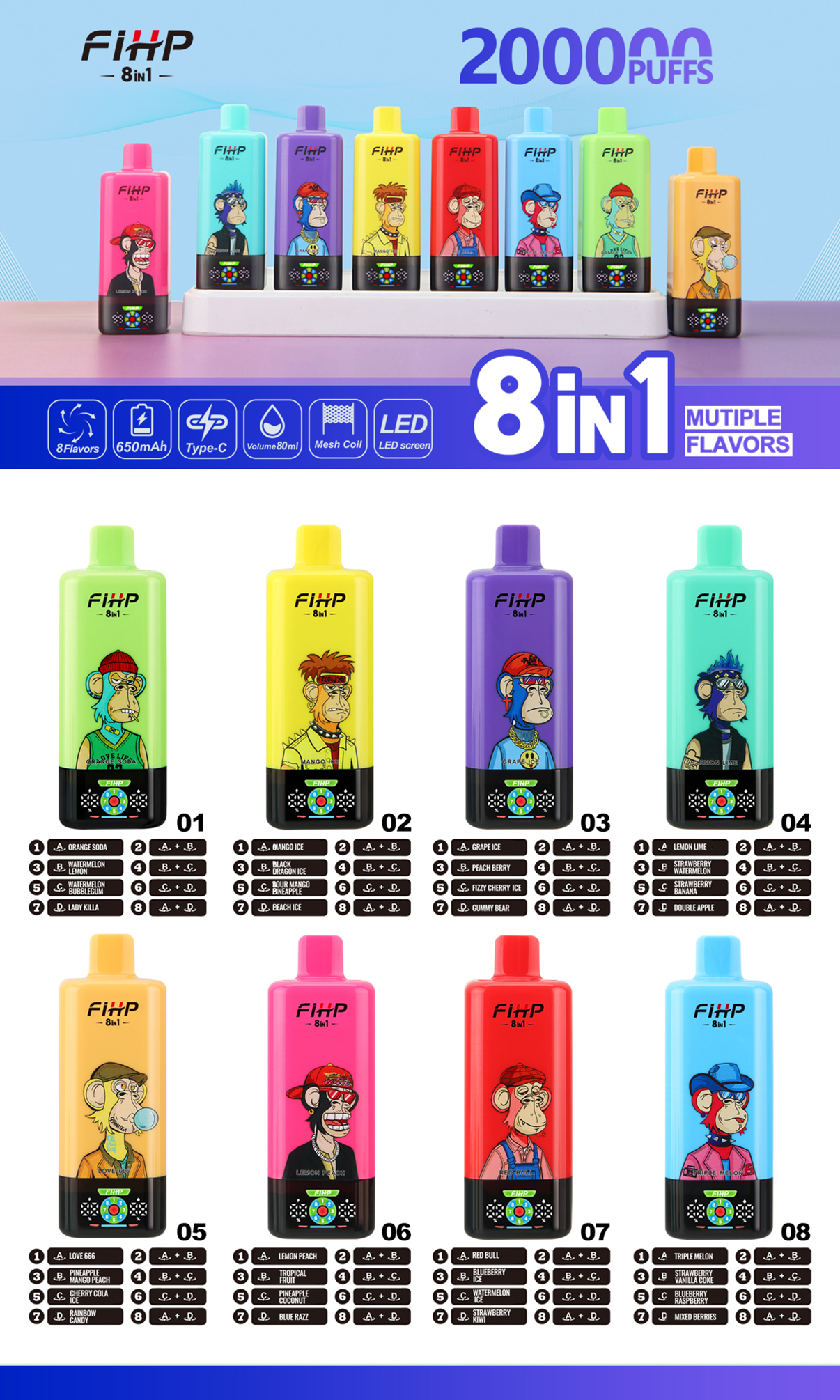 FIHP 8IN1 200K Vape Flavor List