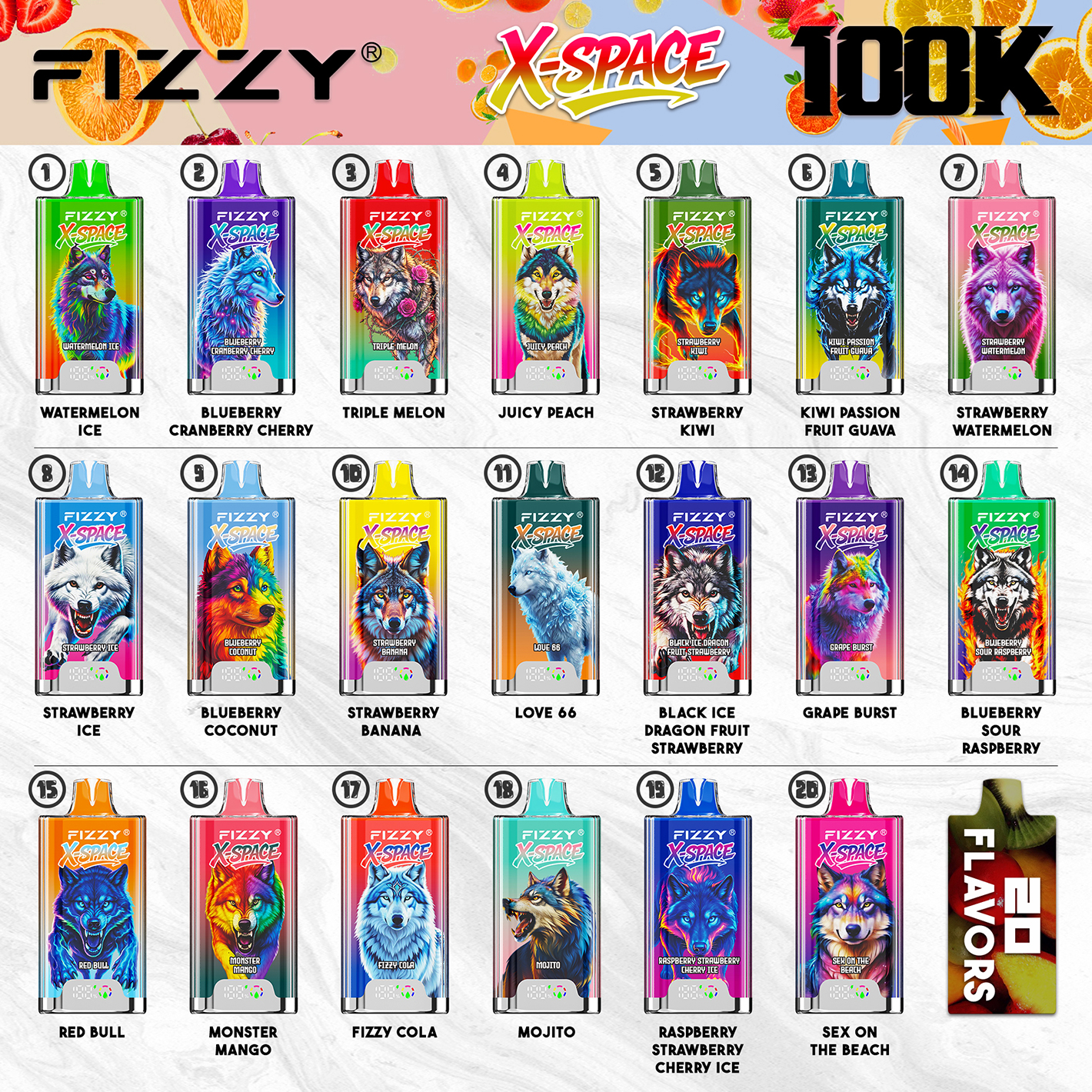 Fizzy X Space 100000 Puffs Vape Flavor List