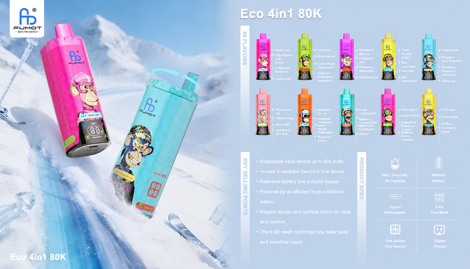 Fumot ECO 4 in 1 80K Puffs Disposable Vape Wholesale Poster
