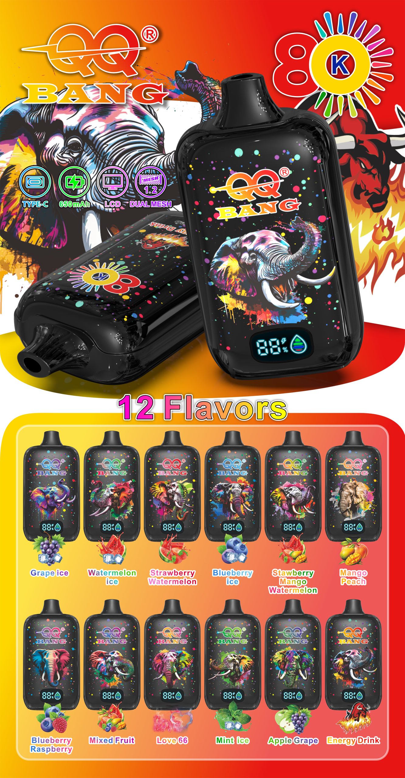 QQBang 80000 Puffs Disposable Vape Flavor List