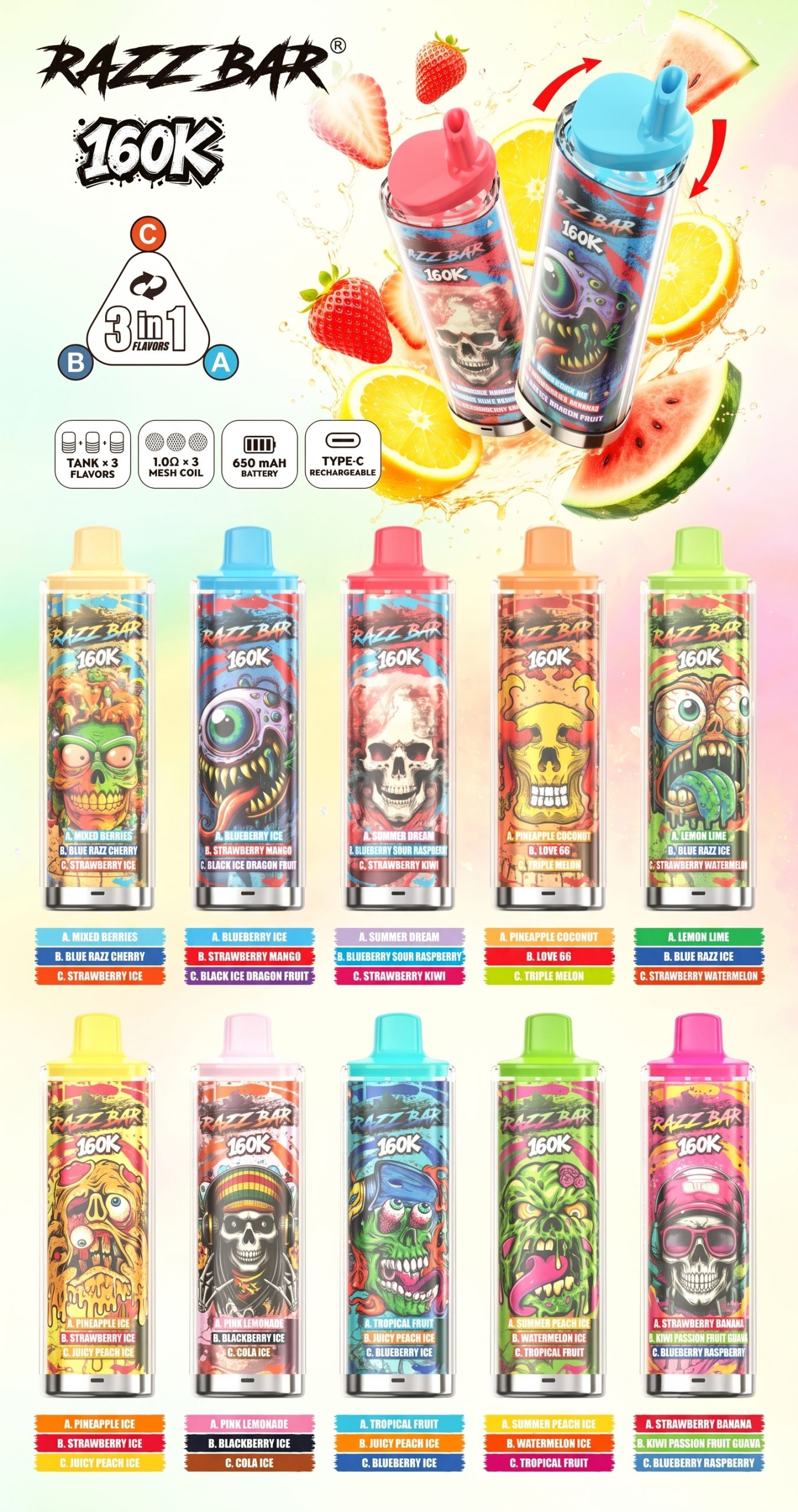 Razz Bar 160000 Puffs Disposable Vape Favors List