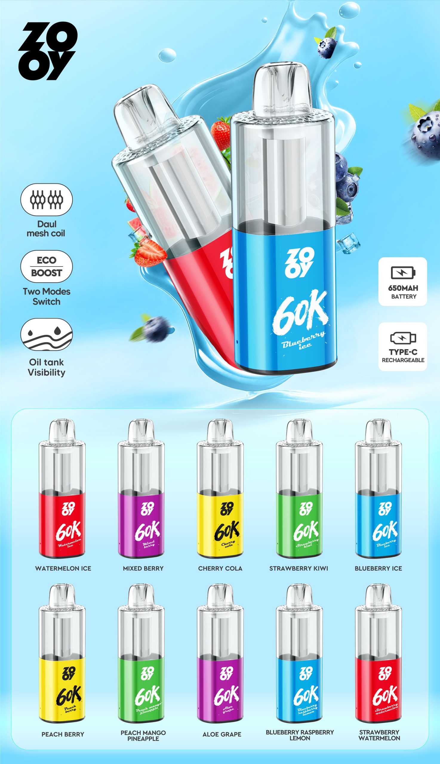 ZOOY Fizz 60000 Puffs Disposable Vape Flavor List