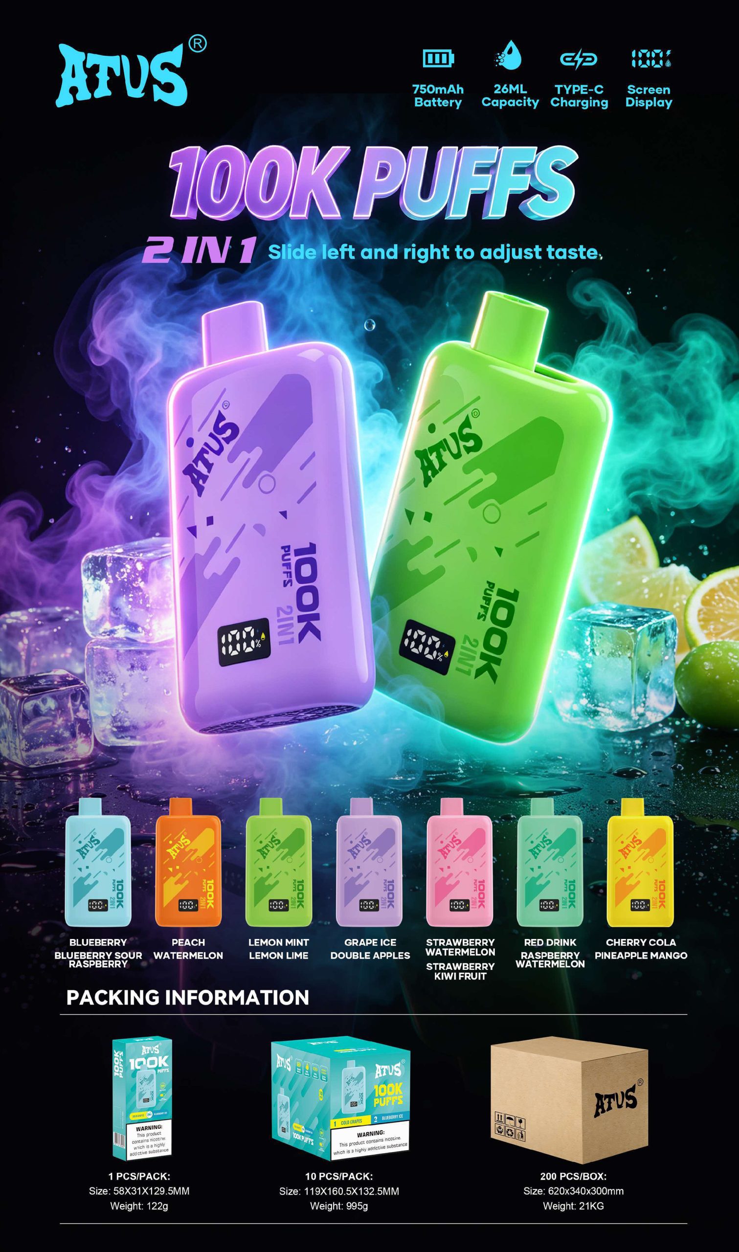 ATVS 2in1 100K Puffs Disposable Vape Wholesale Flavor List
