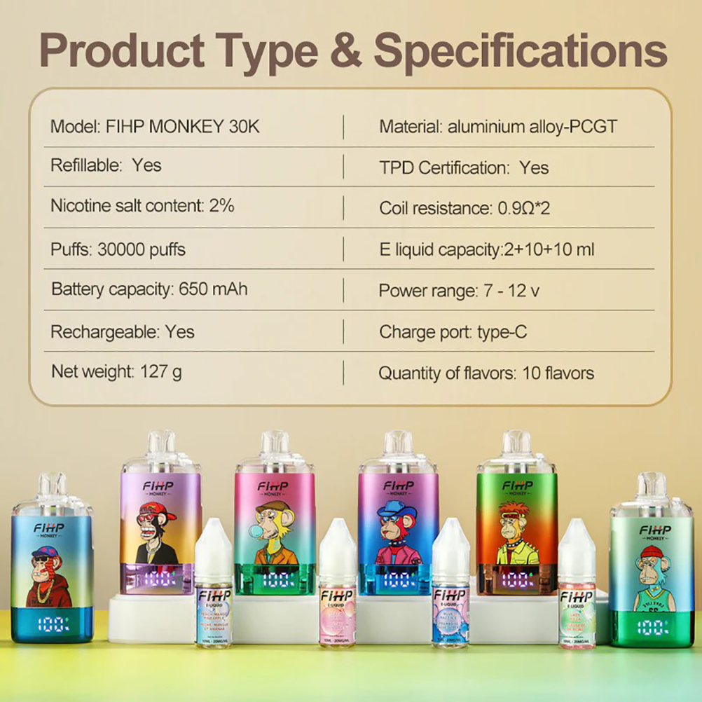 FIHP Monkey 30000 Puffs Disposable Vape Specification