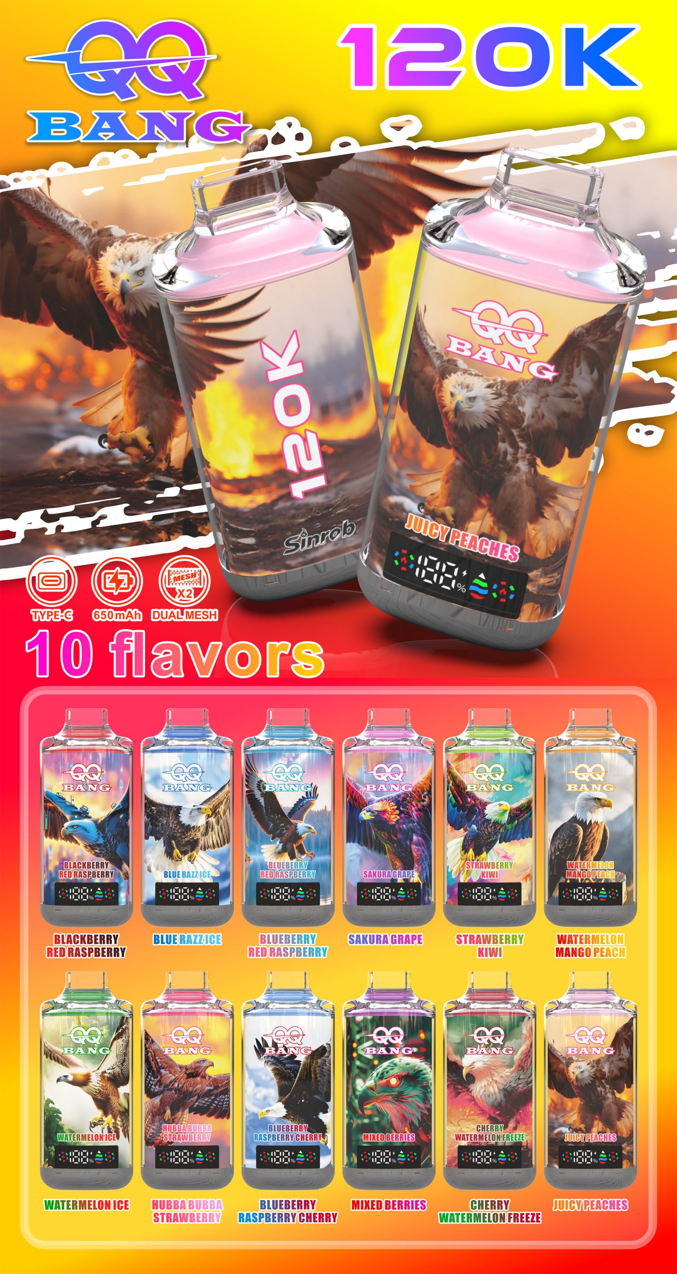 QQ Bang 120K Puffs Original Disposable Vape Flavor List