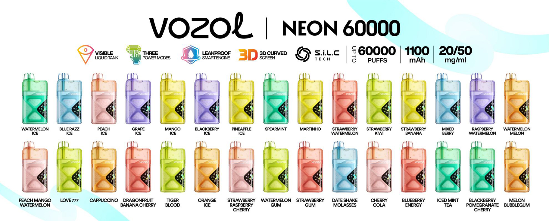 Vozol Neon 60K Puffs Disposable Vape Wholesale Specification