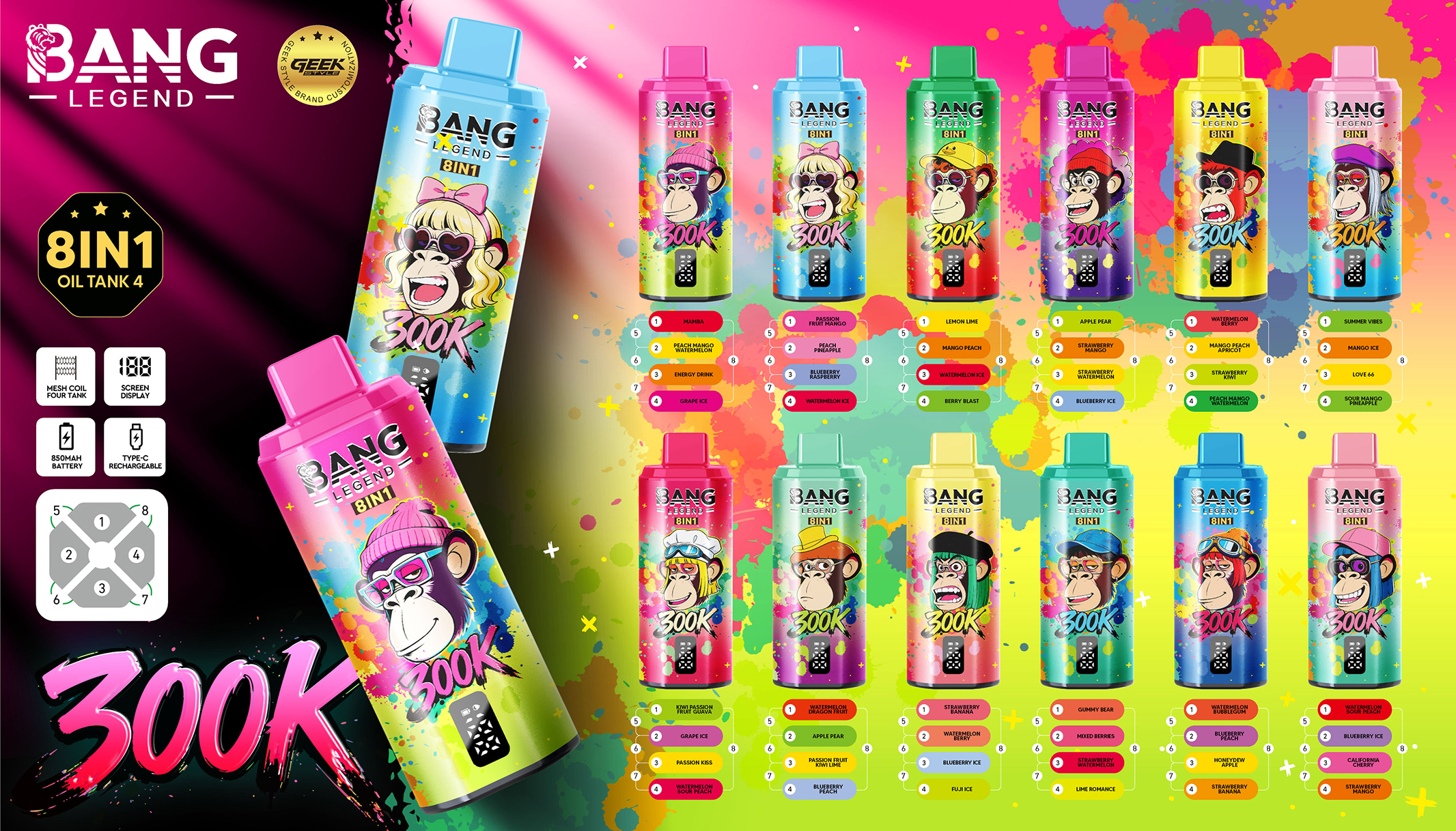Bang Legend Geek 8 in 1 300K Disposable Vape Wholesale Poster