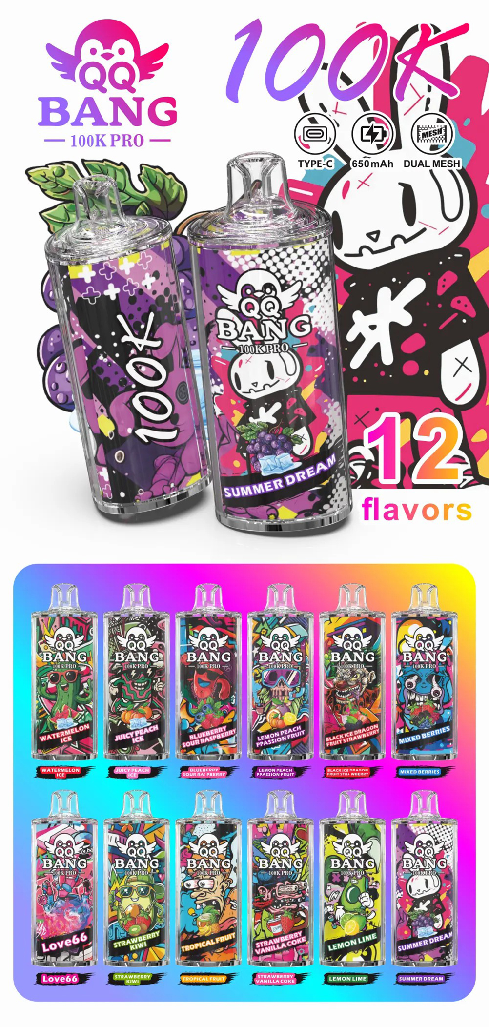 QQ Bang 100K Pro 100000 Puffs Crystal Disposable Vape Flavor List