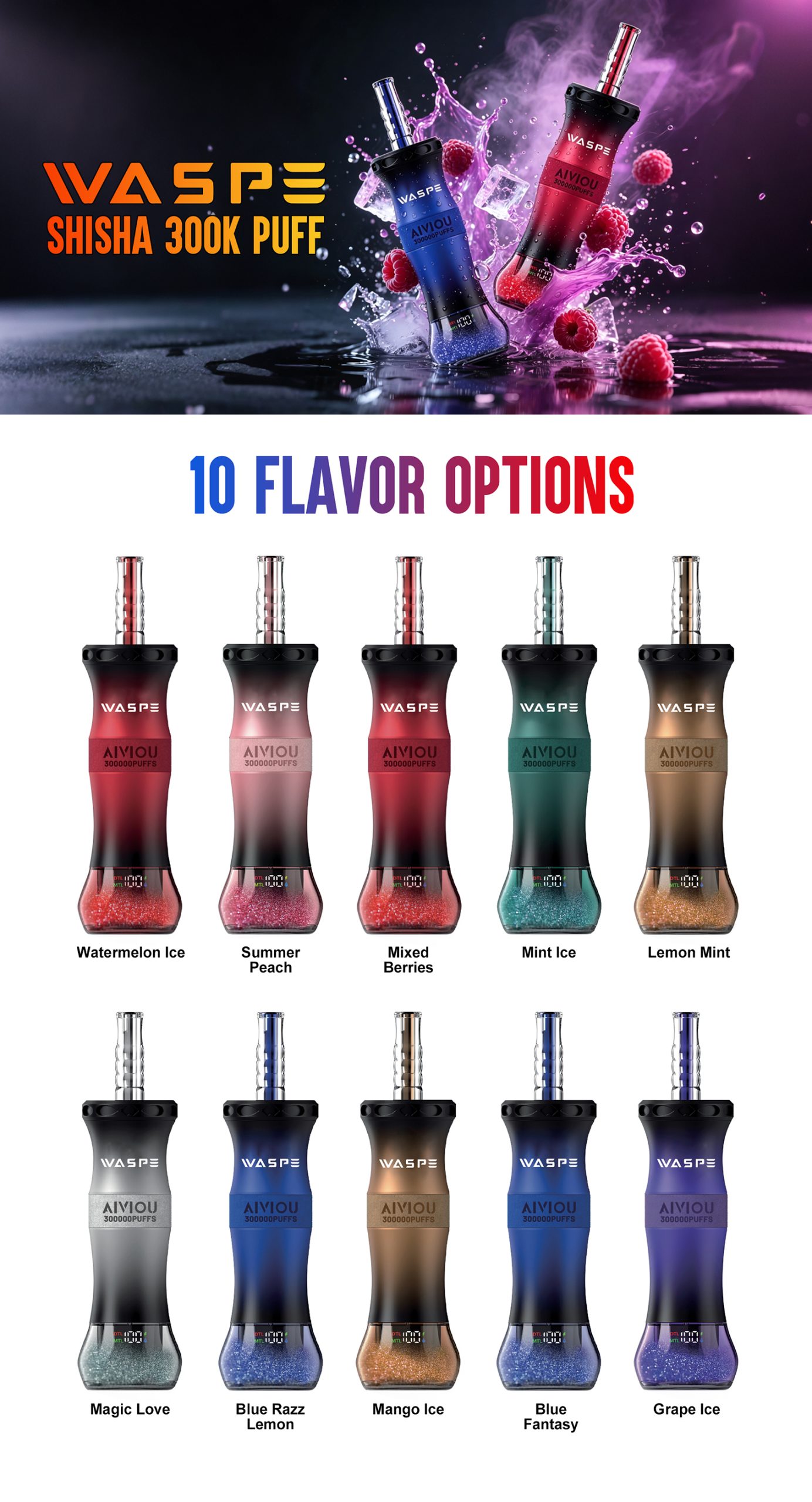 WASPE Shisha Hookah 300000 Puffs DTL Vaping Flavor List